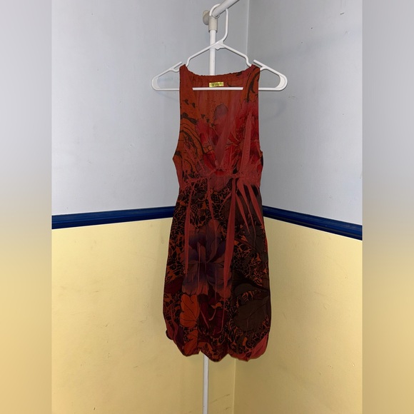 JB Sport Medium B Neck Sleeveless Red Print Design Bubble Dress Vintage - Picture 1 of 5